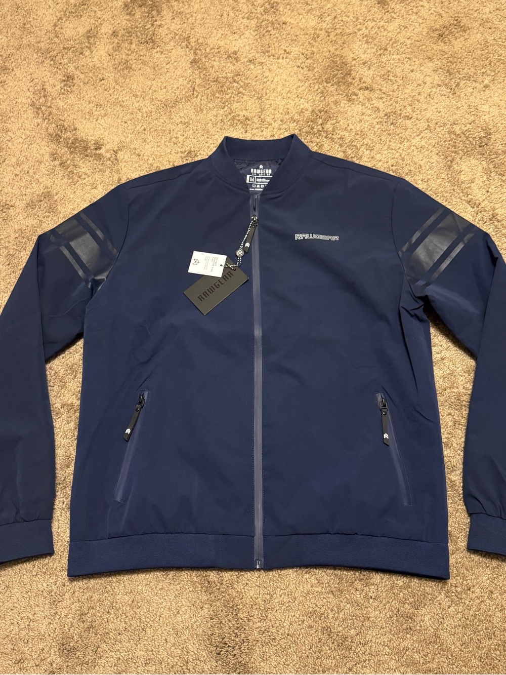 Rawgear Windbreaker Jacket Mens Medium Blue Long Sleeve Full Zip Athletic Gym